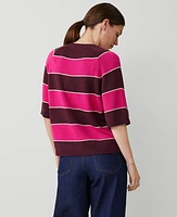 Ann Taylor Stripe Relaxed T-Shirt Hot Pink Poppy Women's