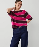 Ann Taylor Stripe Relaxed T-Shirt Hot Pink Poppy Women's