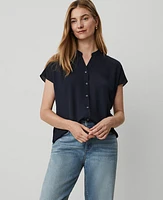 Ann Taylor Split Neck Blouse Night Sky Women's