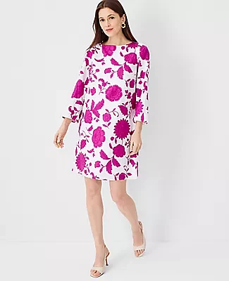 Ann Taylor Petite Floral Linen Blend 3/4 Sleeve Shift Dress