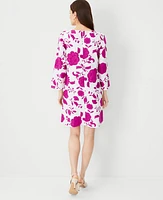 Ann Taylor Petite Floral Linen Blend 3/4 Sleeve Shift Dress Magenta Shadow Women's