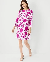 Ann Taylor Petite Floral Linen Blend 3/4 Sleeve Shift Dress Magenta Shadow Women's