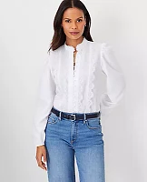 Ann Taylor Petite Scalloped Lace Trim Top