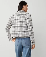 Ann Taylor The Petite Newbury Blazer Plaid Tweed Winter White-Black Women's