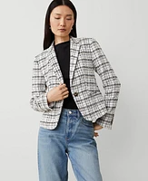 Ann Taylor The Petite Newbury Blazer Plaid Tweed Winter White-Black Women's