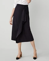 Ann Taylor Petite Pinstripe Cascade Midi Skirt Navy/White Combo Women's