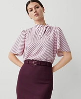 Ann Taylor Stripe Mock Tie Neck Puff Sleeve Top Fragrant Lilac Women's