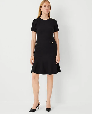 Ann Taylor Shoulder Button Flare Dress Black Women's