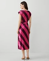 Ann Taylor Petite Striped Boatneck Flare Midi Dress Bold Pink Women's