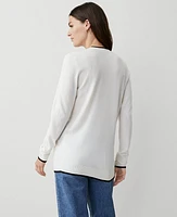 Ann Taylor Tipped Boyfriend Cardigan Winter White Women's