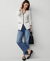 Ann Taylor Tipped Boyfriend Cardigan Winter White Women's