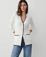 Ann Taylor Tipped Boyfriend Cardigan Winter White Women's