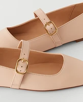 Ann Taylor Buckle Mary Jane Leather Flats Pearl Shadow Women's