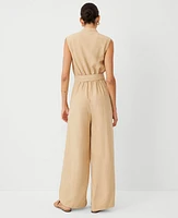 Ann Taylor Petite Split Neck Sleeveless Wide Leg Jumpsuit Baguette Women's