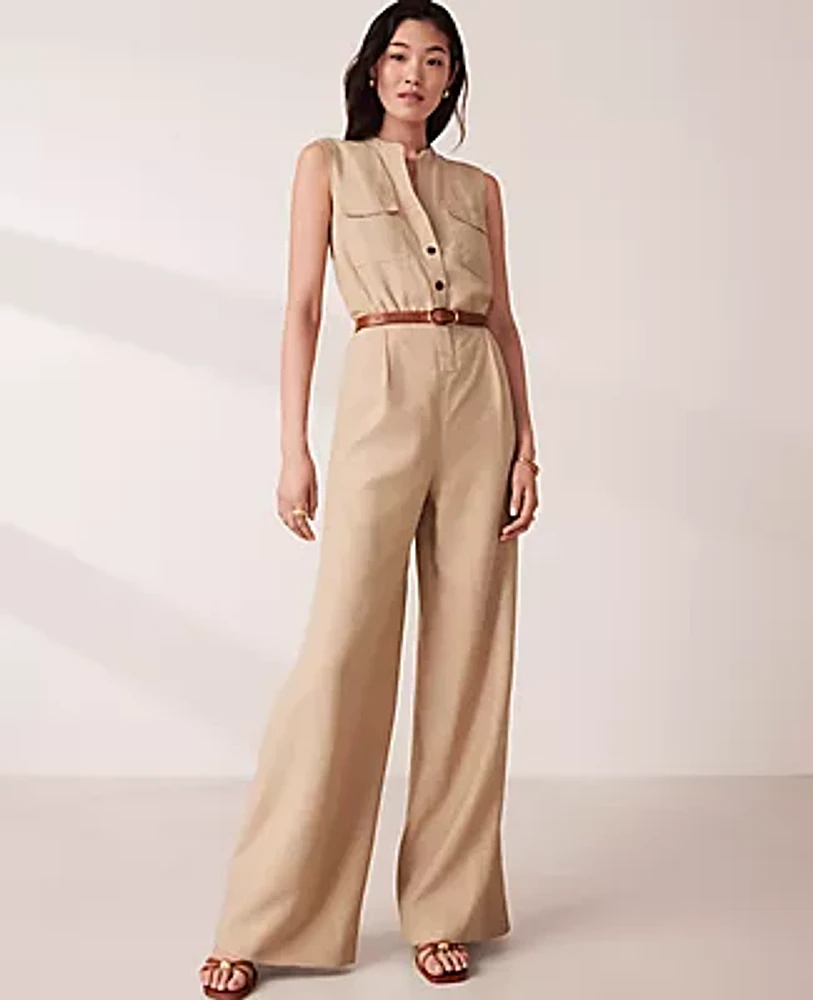 Ann Taylor Petite Split Neck Sleeveless Wide Leg Jumpsuit