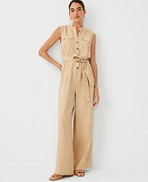 Ann Taylor Petite Split Neck Sleeveless Wide Leg Jumpsuit Baguette Women's