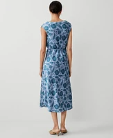 Ann Taylor Petite Floral Cowl Neck Flare Midi Dress Underwater Teal Women's