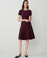 Ann Taylor Ribbed Flare Sweater Dress Plum Rose Women's