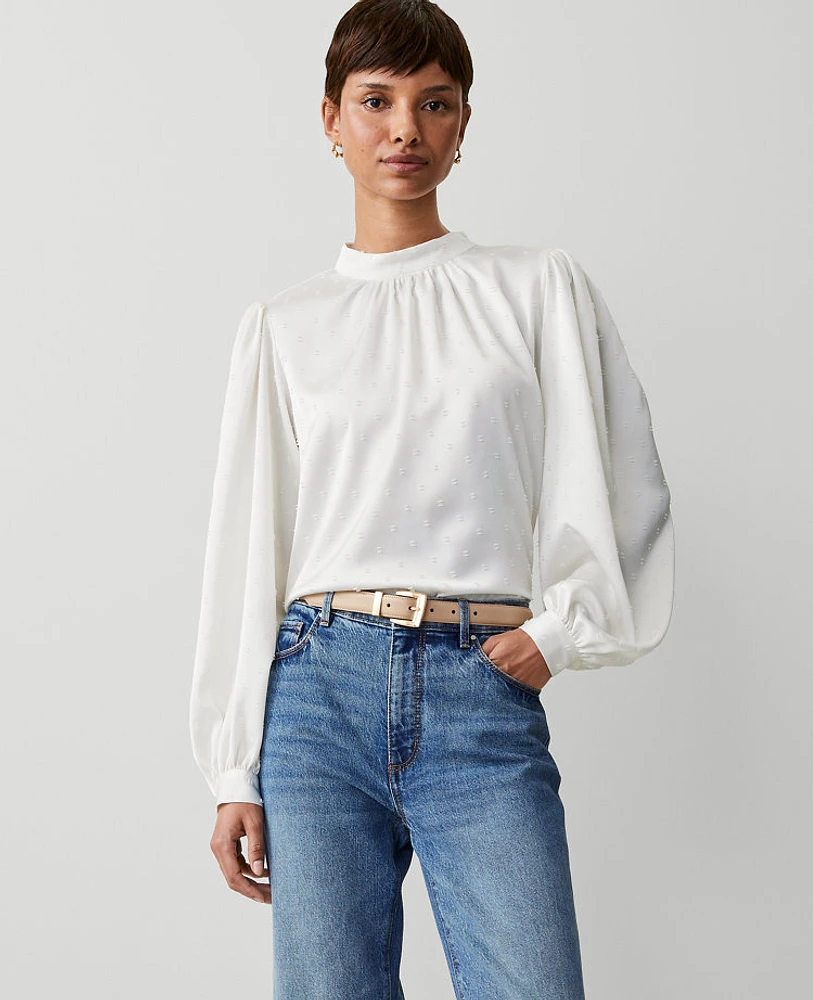 Ann Taylor Mock Neck Top Winter White Women's