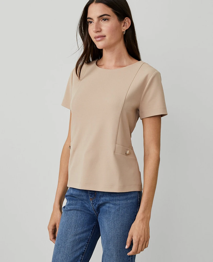 Ann Taylor Petite Button Trim T-Shirt Baguette Women's