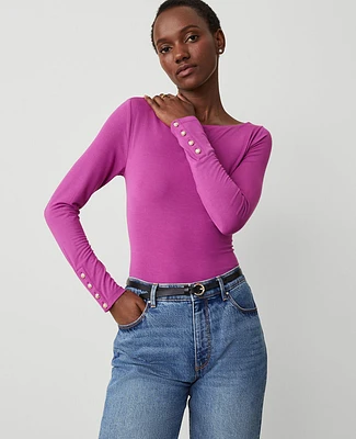 Ann Taylor Petite Button Cuff Boatneck Top Fresh Fuchsia Women's