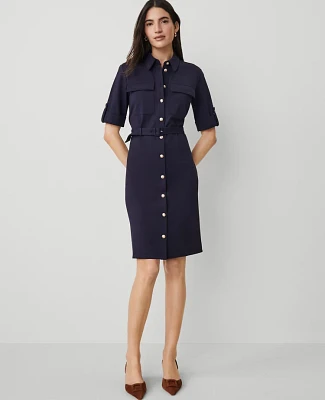 Ann Taylor Collared Ponte Flare Dress Night Sky Women's