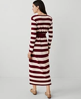 Ann Taylor Petite AT Weekend Striped Knit Column Midi Dress Plum Rose Women's