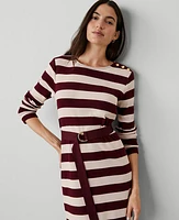 Ann Taylor Petite AT Weekend Striped Knit Column Midi Dress Plum Rose Women's