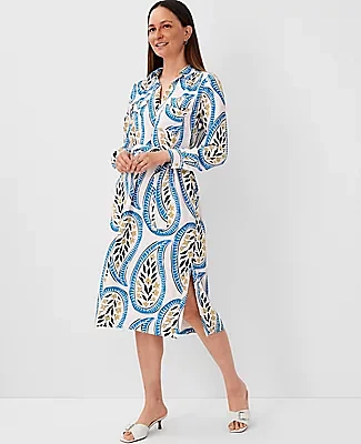 Ann Taylor Petite Paisley Midi Pocket Shirtdress