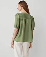 Ann Taylor Petite Smocked Yoke Puff Sleeve Top Lush Palm Women's