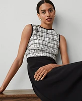 Ann Taylor Petite Tweed Midi Flare Dress Black Women's