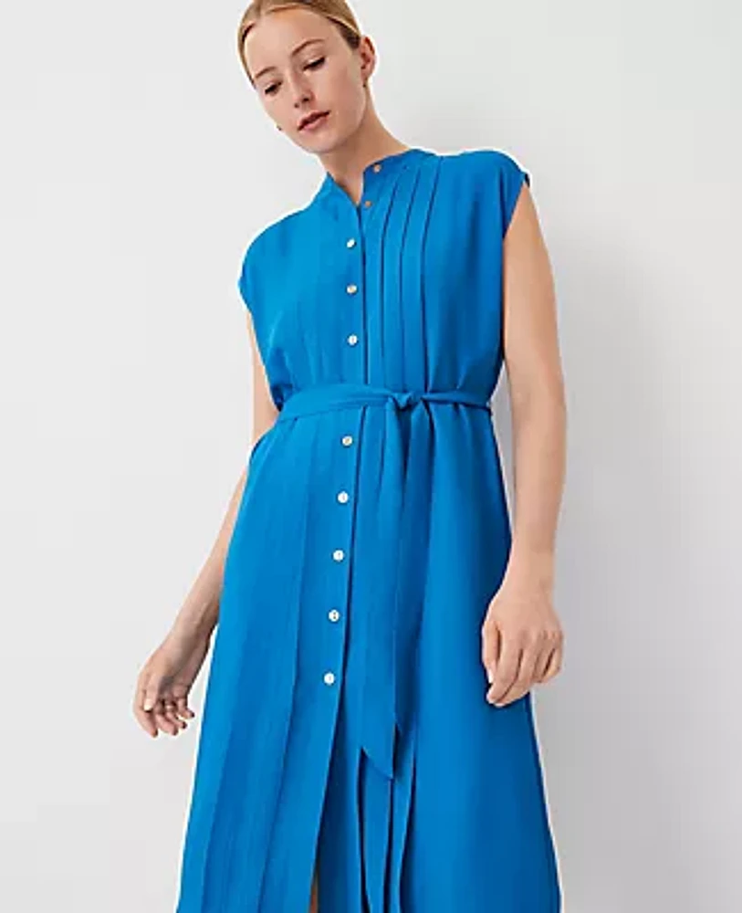 Ann Taylor Petite Pleated Belted Midi Dress