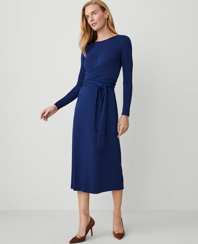 Ann Taylor Belted Flare Midi Dress Women's