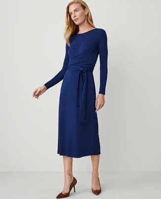 Ann Taylor Belted Flare Midi Dress Women's