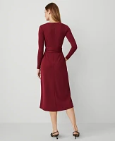 Ann Taylor Belted Flare Midi Dress Size 6 Rich Mulberry Women's