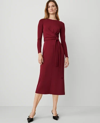 Ann Taylor Belted Flare Midi Dress Size 6 Rich Mulberry Women's