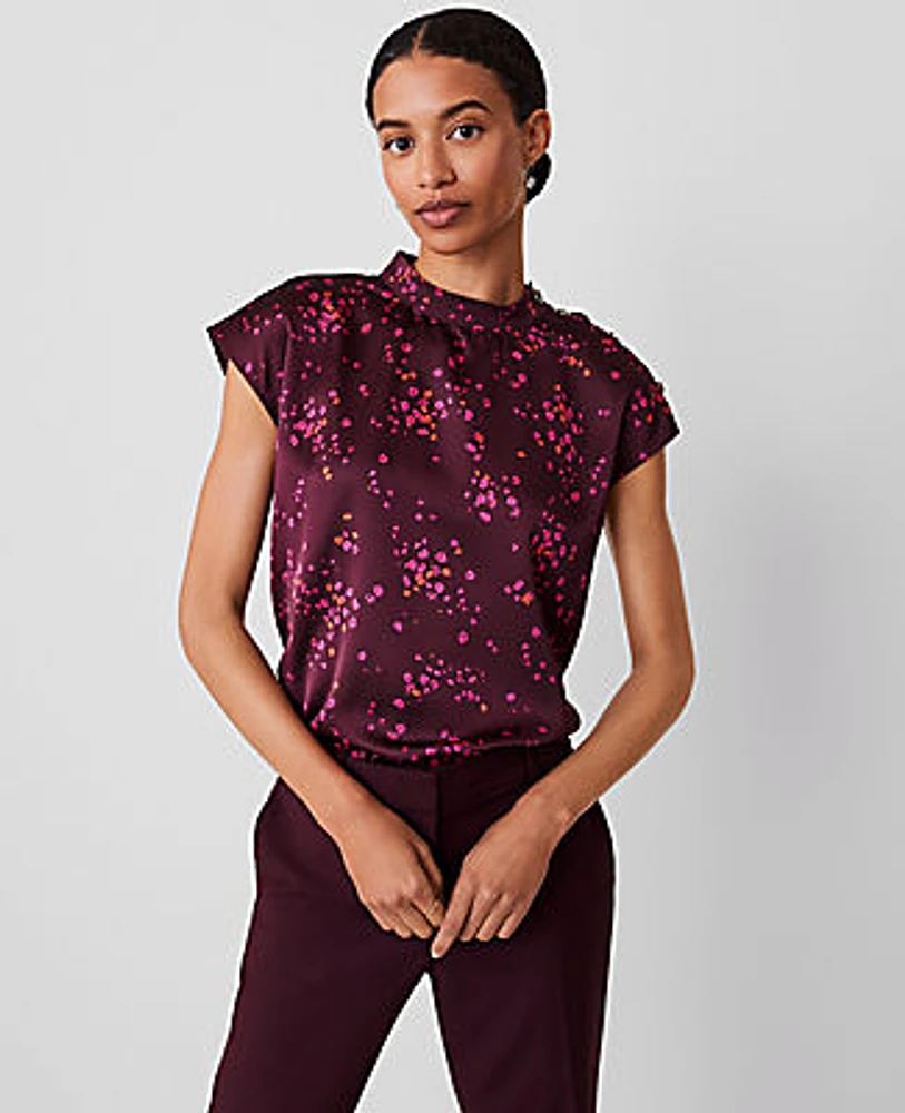 Ann Taylor Floral Trapunto Shoulder Button Top