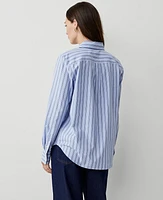 Ann Taylor Petite Striped Cotton Perfect Shirt Bluebell Frost Women's