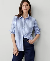 Ann Taylor Petite Striped Cotton Perfect Shirt Bluebell Frost Women's