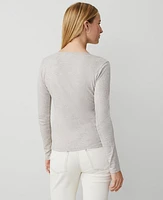 Ann Taylor Petite AT Weekend Pima Cotton Henley Light Taupe Heather Women's