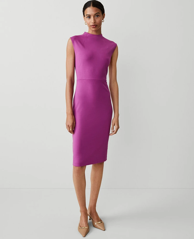 Ann Taylor Mock Neck Sheath Midi Dress - Curvy Fit Fresh Fuchsia Women's