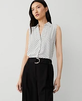 Ann Taylor Petite Stripe Sleeveless Essential Shirt Winter White Women's