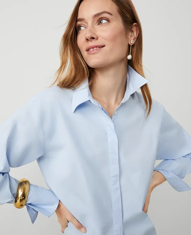 Ann Taylor Oversize Button Down Shirt Blue Quartz Women's