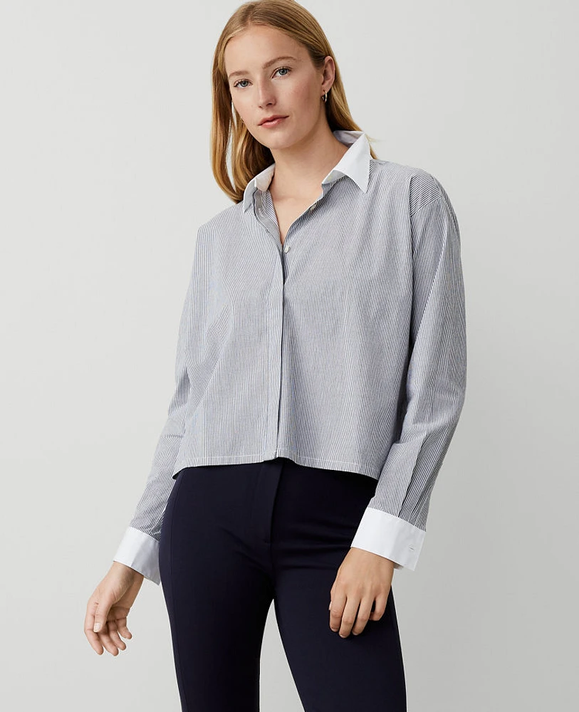 Ann Taylor Petite Cotton Blend Shirt Pure Blue Sky Women's