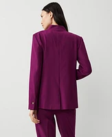 Ann Taylor The Petite Long Collarless Blazer Bi-Stretch Plum Burst Women's