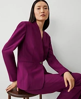 Ann Taylor The Petite Long Collarless Blazer Bi-Stretch Plum Burst Women's