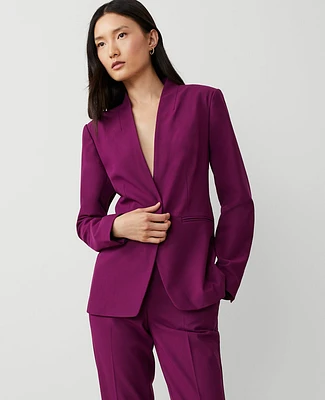 Ann Taylor The Petite Long Collarless Blazer Bi-Stretch Plum Burst Women's