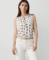 Ann Taylor Petite Metallic Paisley Clip Ruffle Neck Popover Top Winter White Women's