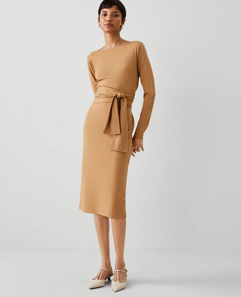 Ann Taylor Petite Knit Tie Waist Sheath Dress Perfect Camel Women's | The  Summit