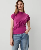 Ann Taylor Petite Draped Cowl Neck Top Fresh Fuchsia Women's